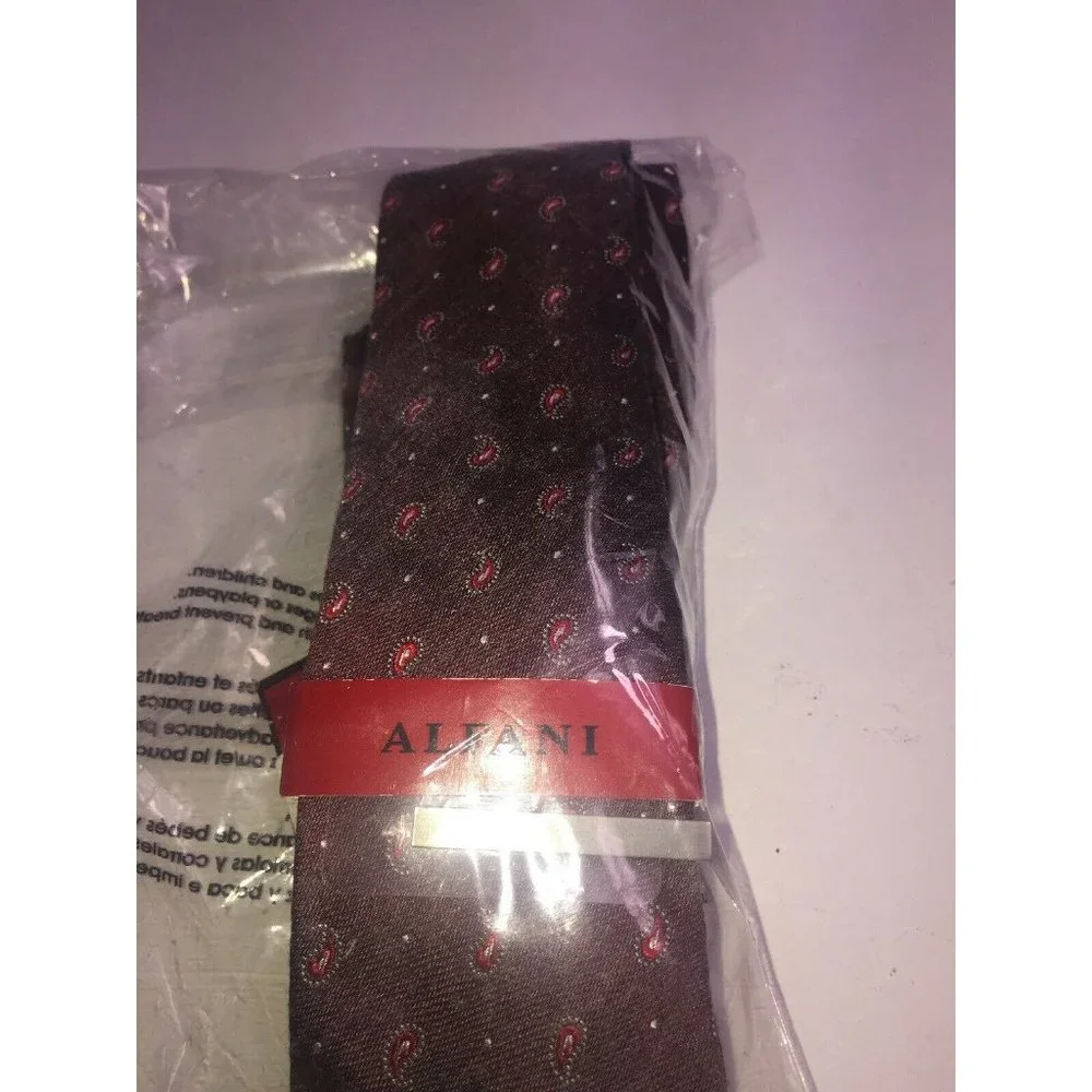 Alfani Dark Red Pine Vine Print Tie